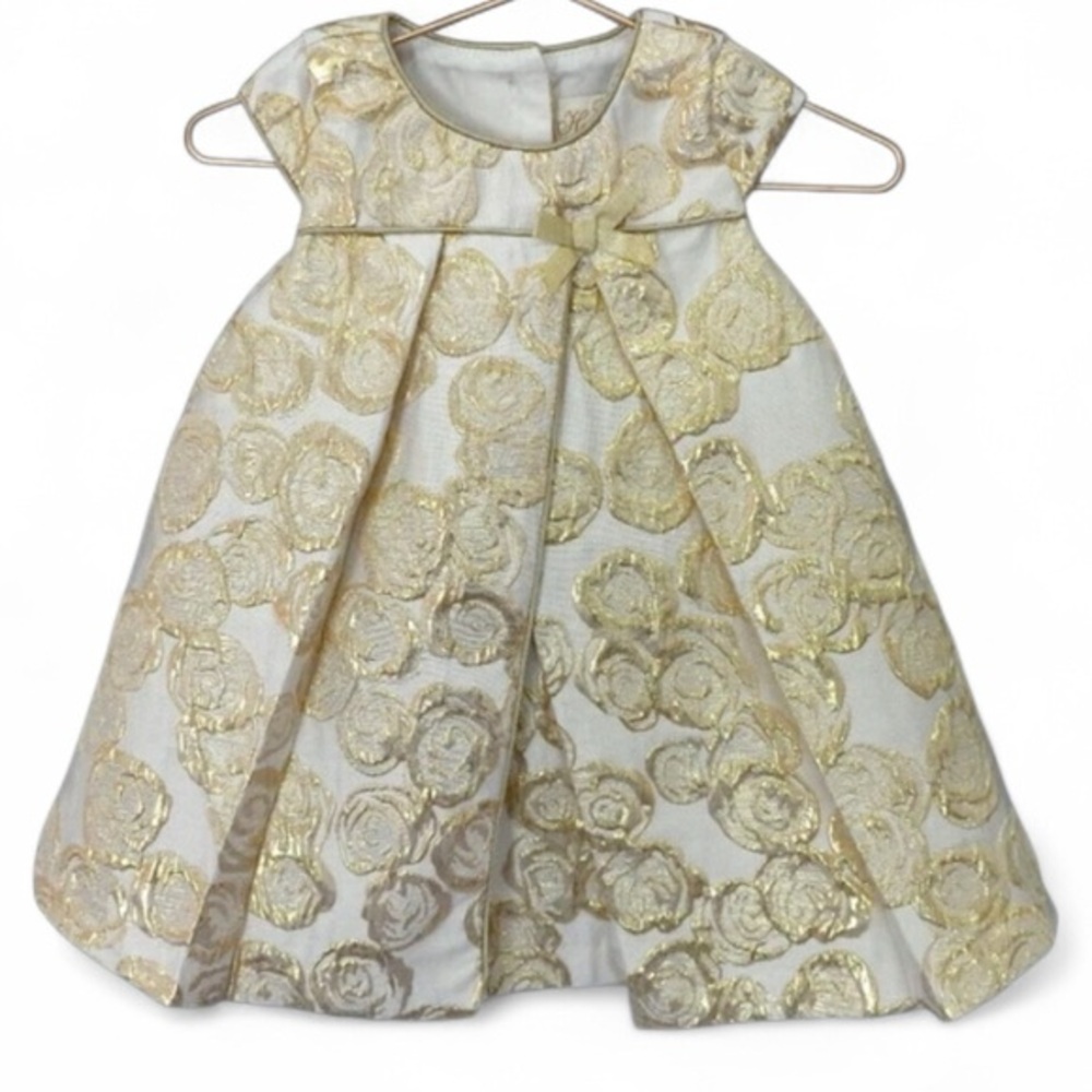 EUC Heirloom Polly‎ Finders Gold Rose Brocade Dress 6-9 Mo Holiday Festive